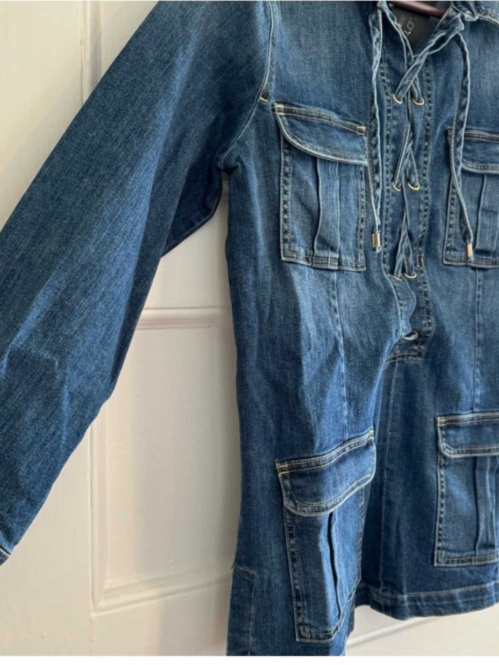 Nili Lotan Monique denim lace up top - Picture 3 of 4
